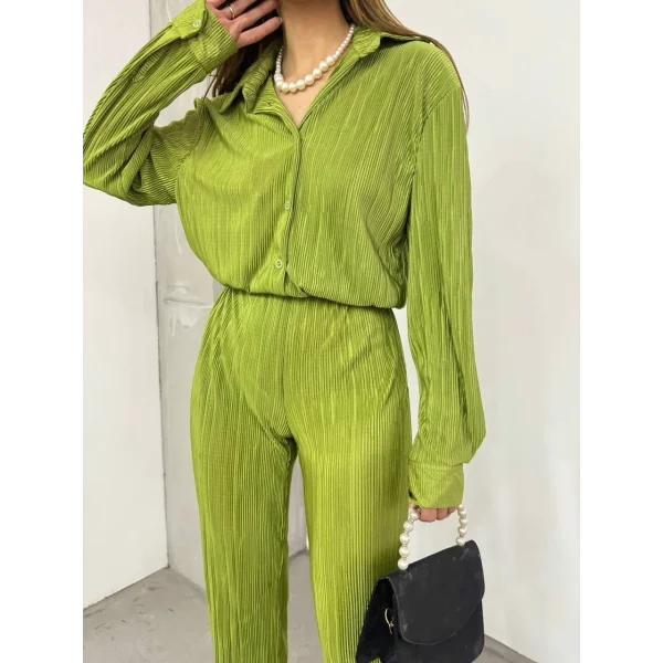 Bayrama Özel Kadın Düşük Omuz alaş Gömlek Ve Yırtmaç Detay İspanyol Paça Pantolon