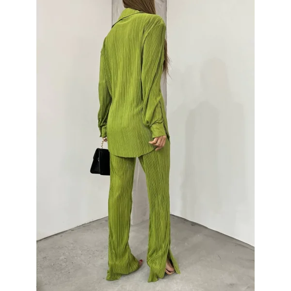 Bayrama Özel Kadın Düşük Omuz alaş Gömlek Ve Yırtmaç Detay İspanyol Paça Pantolon