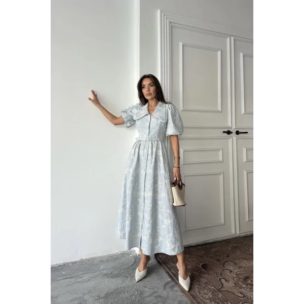 Bebe Mavi Bebe Yaka Balon Kollu Elbise