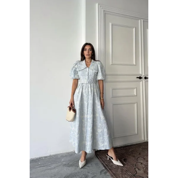 Bebe Mavi Bebe Yaka Balon Kollu Elbise