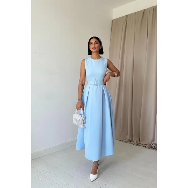 Bebe Mavi Halter Yaka Kloş Elbise