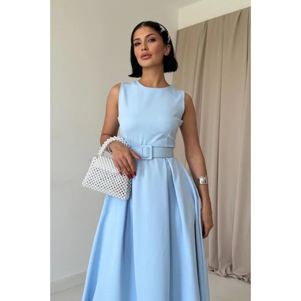 Bebe Mavi Halter Yaka Kloş Elbise