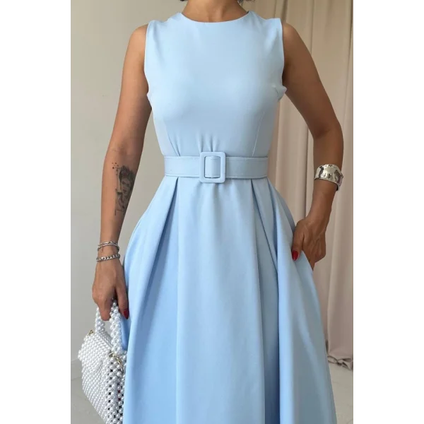 Bebe Mavi Halter Yaka Kloş Elbise