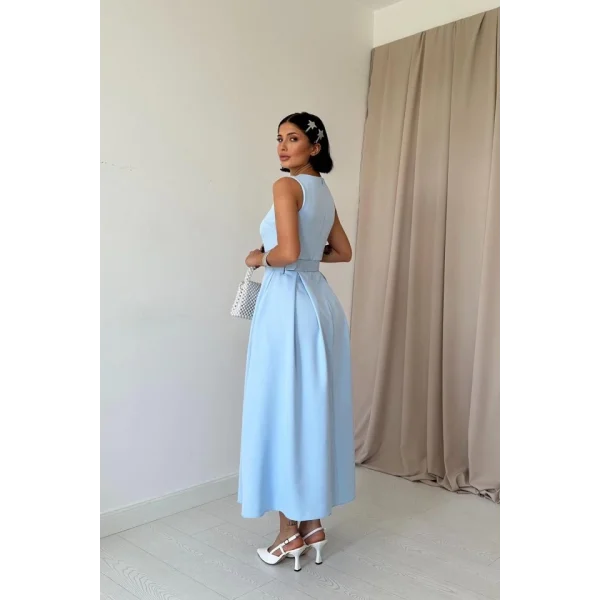 Bebe Mavi Halter Yaka Kloş Elbise