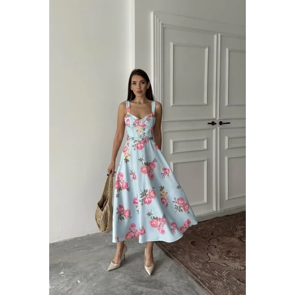 Bebe Mavi İnce Kemer Detaylı Elbise