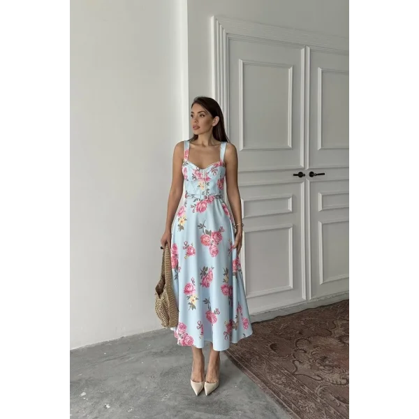 Bebe Mavi İnce Kemer Detaylı Elbise