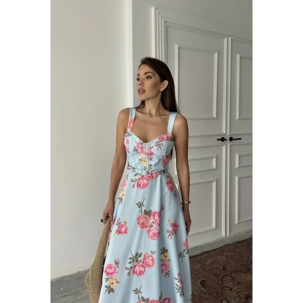 Bebe Mavi İnce Kemer Detaylı Elbise