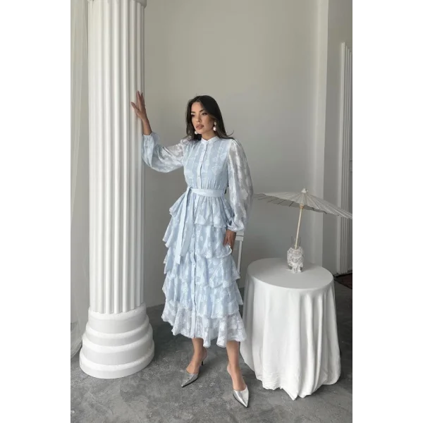 Bebe Mavi Uzun Volanlı Elbise