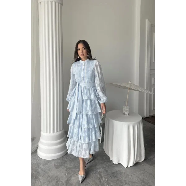 Bebe Mavi Uzun Volanlı Elbise