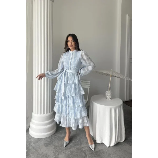 Bebe Mavi Uzun Volanlı Elbise