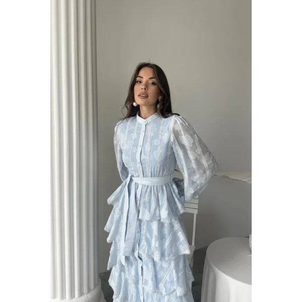 Bebe Mavi Uzun Volanlı Elbise