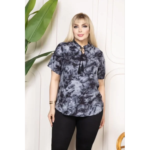 Bebe yaka püskül Detaylı Bluz- Desenli