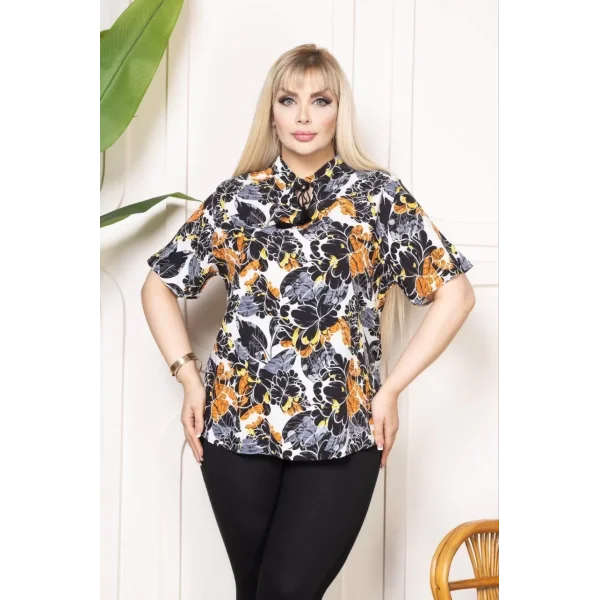 Bebe yaka püskül Detaylı Bluz - Desenli