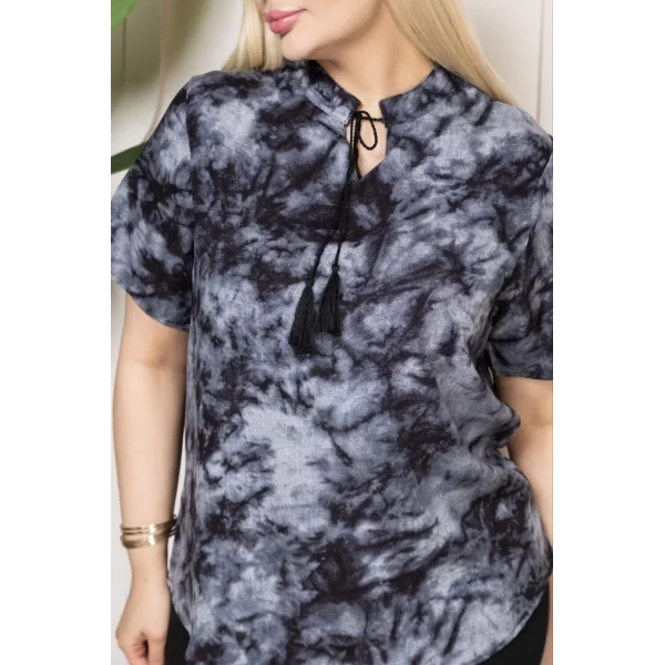 Bebe yaka püskül Detaylı Bluz- Desenli