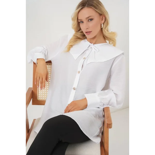 Bebe Yaka Uzun Tunik 5967 - Beyaz