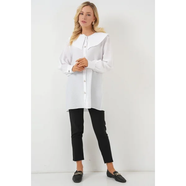 Bebe Yaka Uzun Tunik 5967 - Beyaz