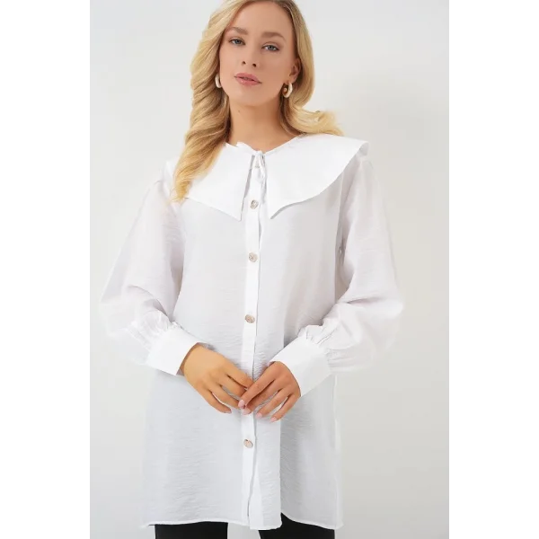 Bebe Yaka Uzun Tunik 5967 - Beyaz