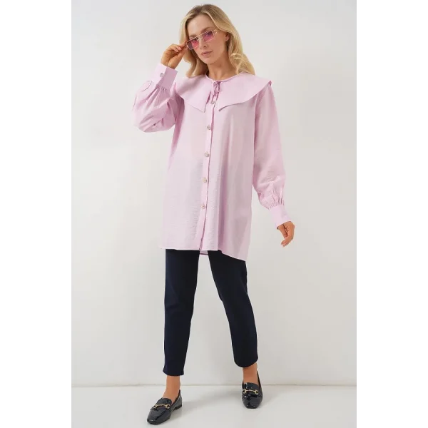 Bebe Yaka Uzun Tunik 5967 - Pudra