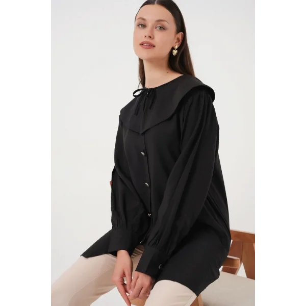 Bebe Yaka Uzun Tunik 5967 - Siyah