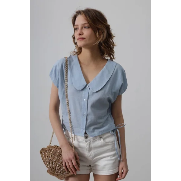 Bebe Yaka Yanları Bağlamalı Bluz - Bebe Mavisi