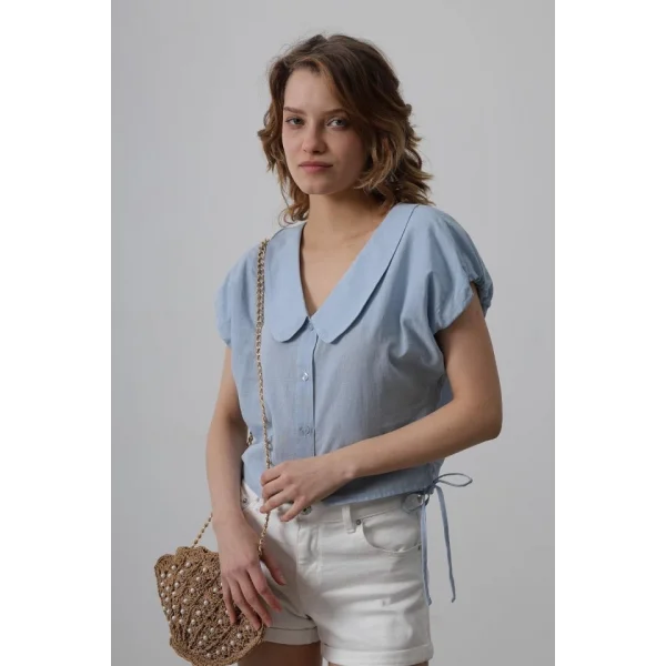 Bebe Yaka Yanları Bağlamalı Bluz - Bebe Mavisi