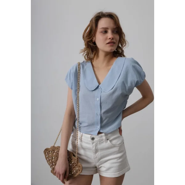 Bebe Yaka Yanları Bağlamalı Bluz - Bebe Mavisi