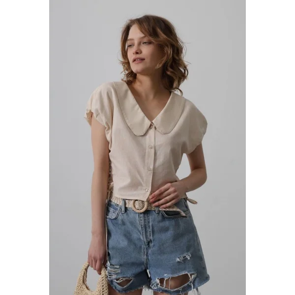 Bebe Yaka Yanları Bağlamalı Bluz - Taş