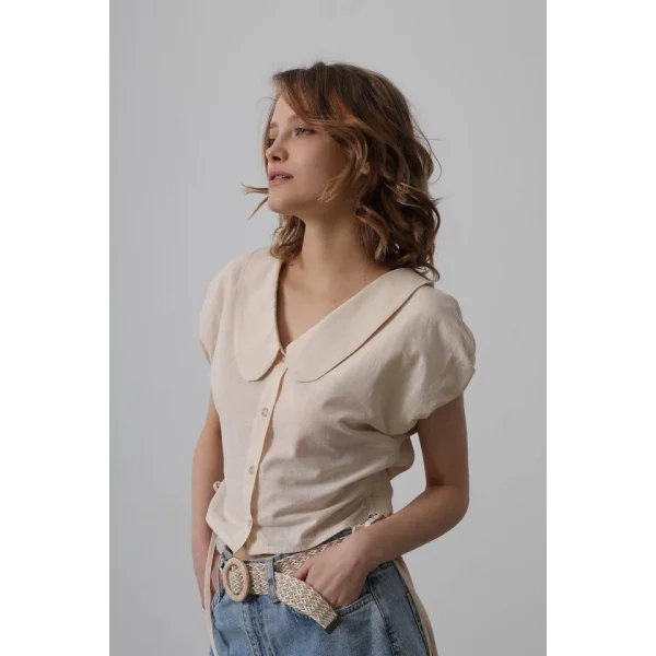 Bebe Yaka Yanları Bağlamalı Bluz - Taş