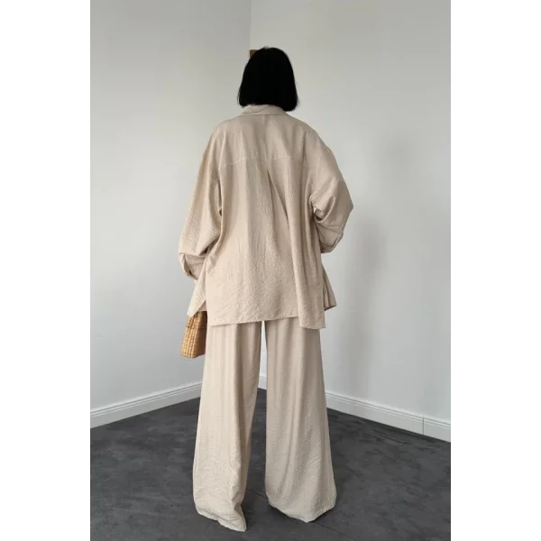 Bej Alice Gömlek Ve Bol Kesim Pantolon Takım