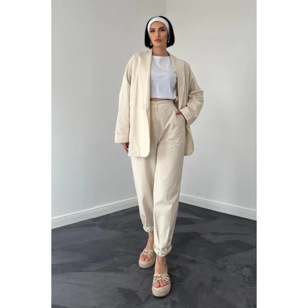 Bej Ceket Ve Pantolon Takım