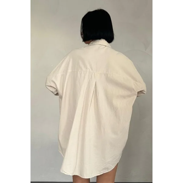 Bej Çift Cep Kapaklı Çıtçıtlı Gömlek