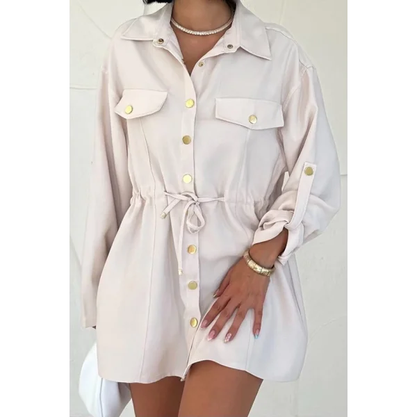 Bej Çıtçıtlı Tünelli Gömlek