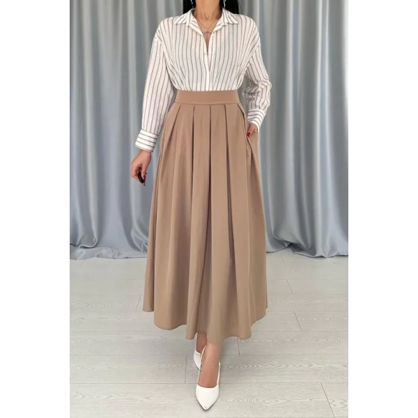 Bej Çizgili Gömlek