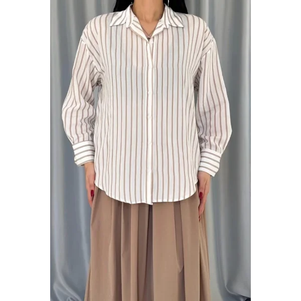 Bej Çizgili Gömlek