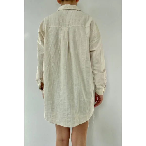 Bej Dantel Detaylı Keten Gömlek