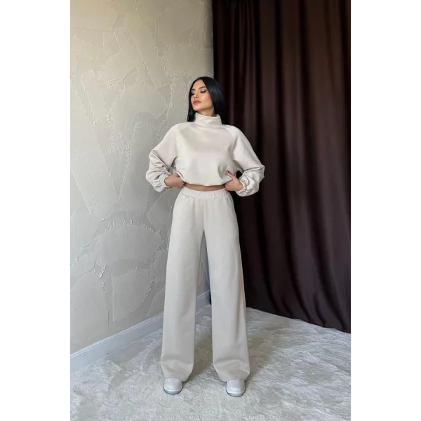 Bej Dik Yaka Eşofman Takım