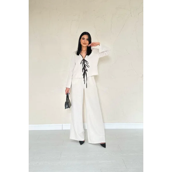 Bej Fiyonklu Keten Takım