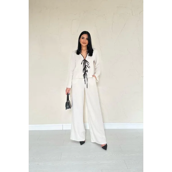 Bej Fiyonklu Keten Takım