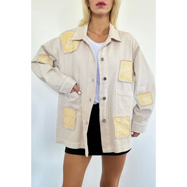 Bej Gabardin Arma Detaylı Gömlek Ceket