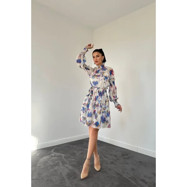 Bej Gipeli Kat Kat Mini Elbise