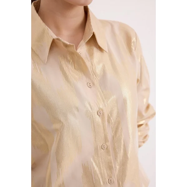 Bej Gold Varak Desenli Gömlek 20253