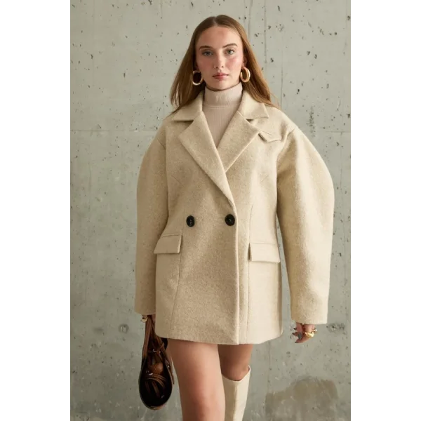 Bej İki Düğmeli Manto