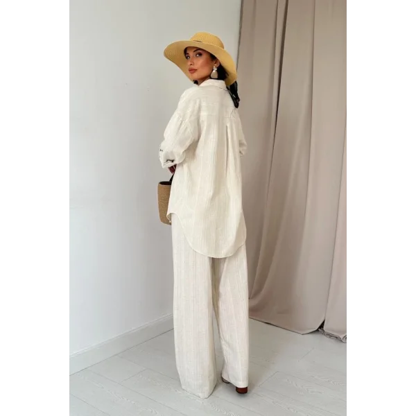 Bej Jakar Petek Gömlek Ve Pantolon Takım