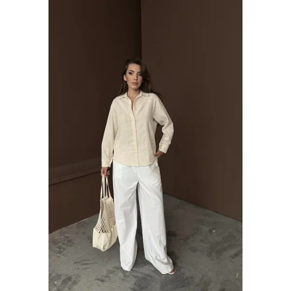 Bej Jakarlı Keten Gömlek