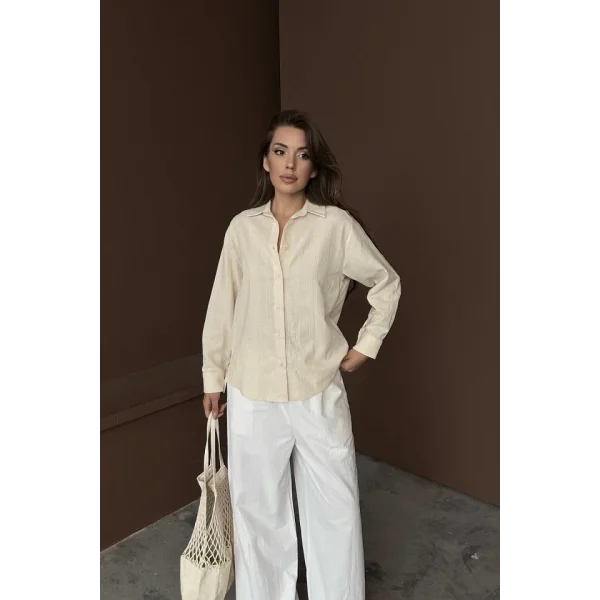 Bej Jakarlı Keten Gömlek