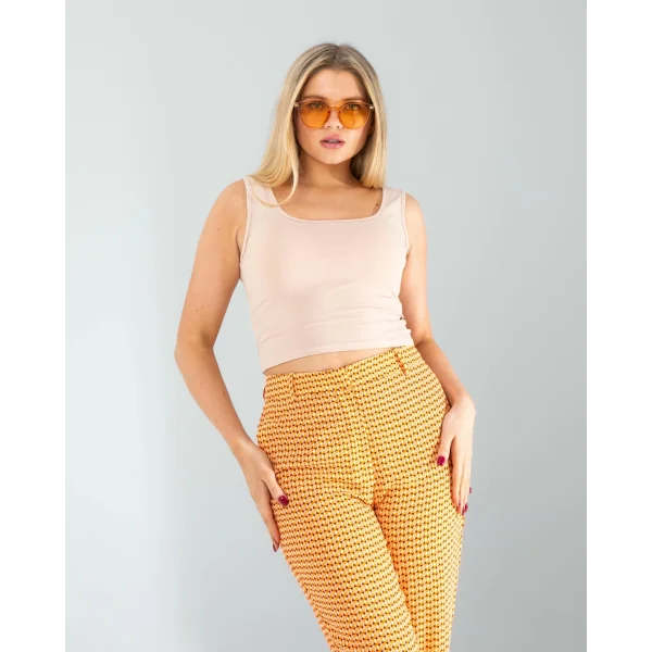 Bej Kare Yaka Basic Bluz