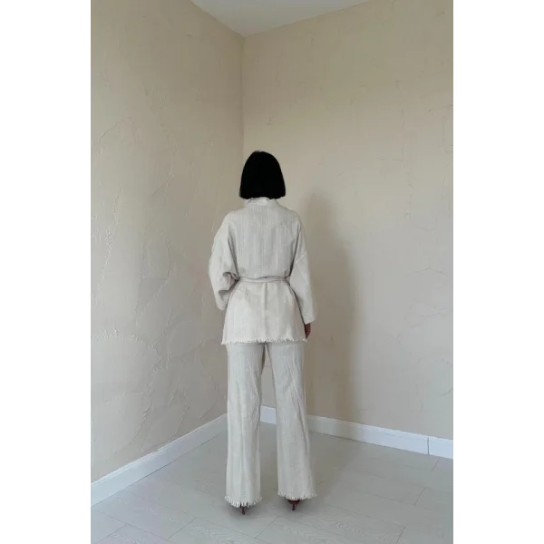 Bej Kimono Ve Pantolon Takım