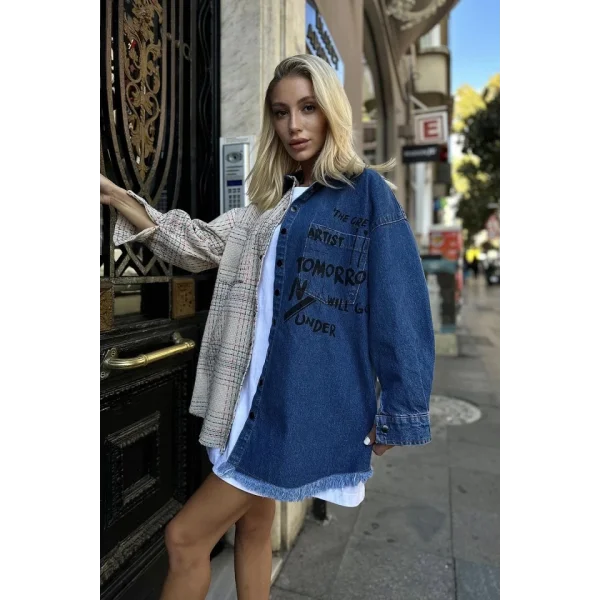 Bej Kot Garni Parçalı Gömlek