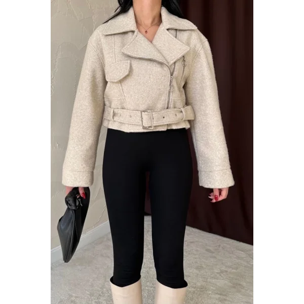 Bej Kuşgözü Kaşe Manto