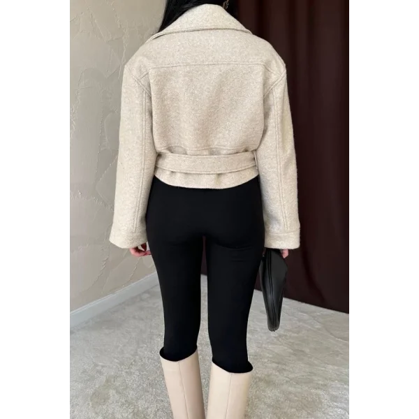 Bej Kuşgözü Kaşe Manto